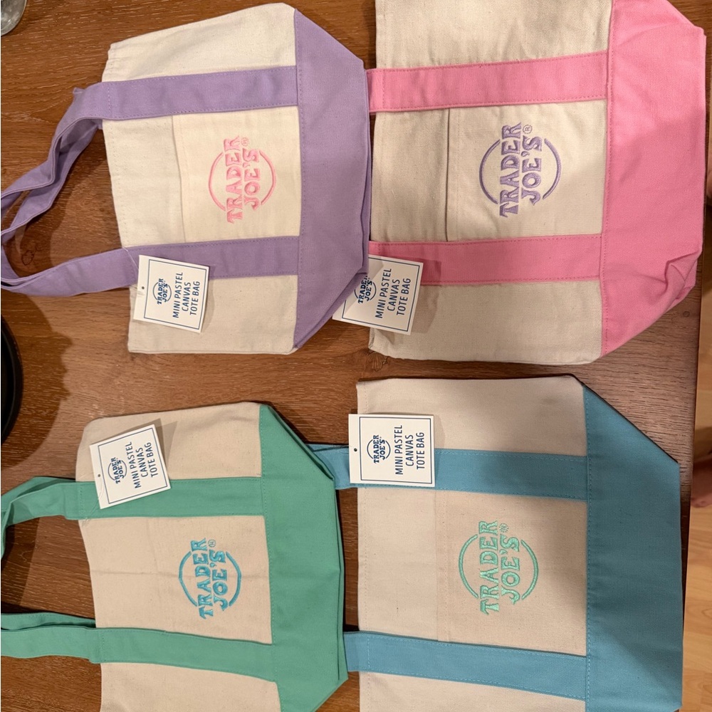 NEW Set of 4 - Trader Joe’s Pastel Canvas Tote Bag - Pink, Lavender, Mint, Blue